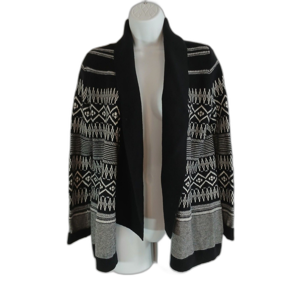 Talbots Cardigan Open front Black White Wool Blend sz P